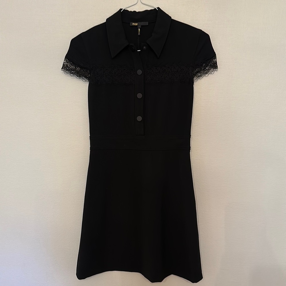 MAJE 1 xs 0 black fitted a line collared dress
